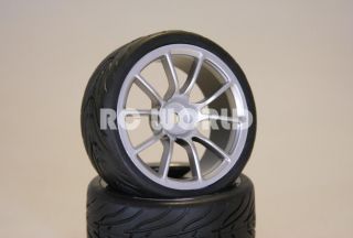 RC 1 10 Car Tires Silver Wheels Rims Package Kyosho Tamiya HPI
