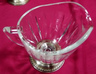 Vintage Crystal w Laben Sterling Silver Footed Base Creamer Suger Bowl