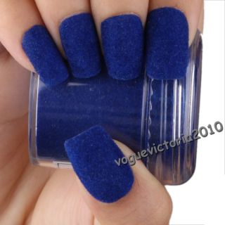 1x blau Samt Puder Velvet Powder + Pinzette + Pinsel Mode Nail Art