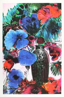 Ernst Fuchs   Große blaue Blüten   handsigniert   auf Leinwand