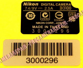 NIKON D3100 SERIAL NUMBER STICKER NEW AUTHENTIC ORIGINAL REPAIR PART