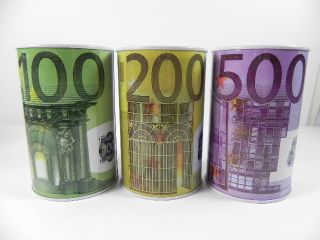 Spardose 100€,200€,500€ Schein Euro,Metall,13cm,3 Stück