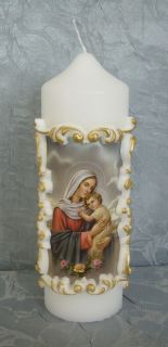 Kerze Mutter Gottes mit Jesuskind Nr. 1 A mit drei Rosen Madonna