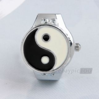 Metall Yin Yang Tai Chi Ring Uhr Uhrenring Fingeruhr Ringuhr elastisch