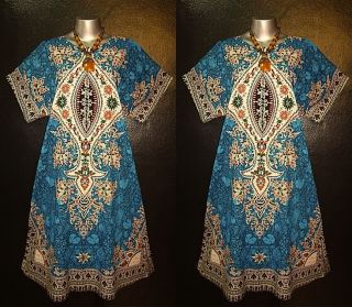 TÜRKIS ETHNO TUNIKA KAFTAN KLEID 48 50 52 Hippie Vintage Abaya Dress