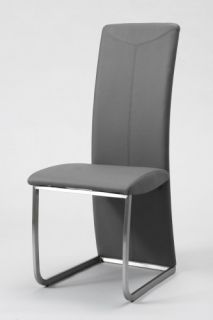 Design Esszimmerstuhl Hochlehner Lederstuhl Stuhl aus Kunstleder Grau