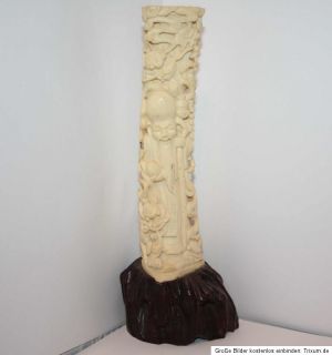 Chinesische Ox Bone Knochen Skulptur Statue Shou Lao schnitzerei