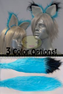 Teal Furry Fox Tail and Ears Cosplay Halloween Accessories