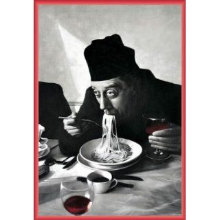 Kochkunst Poster Kunstdruck und Kunststoff Rahmen   Spaghetti, Rotwein