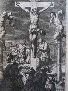 JESUS AM KREUZ KUPFERSTICH Kreuzigungsszene Stich um 1700 Maria