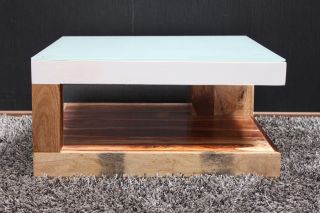 Couchtisch Palisander Holz Weisse Tischplatte Glasplatte 80x80x40cm B