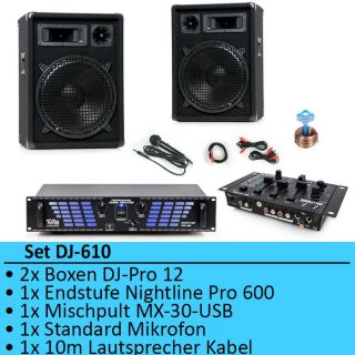 1200W Profi PA Anlage Boxen Verstärker Mischpult DJ 610