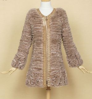 100% Echt REX Kaninchen Pelz Lang Jacke Mantel Vintage Damen Outwear
