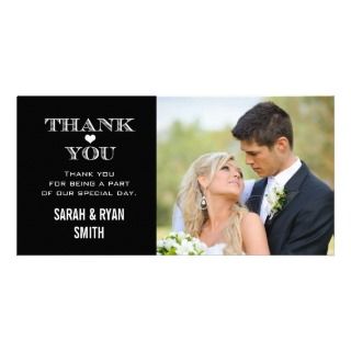 Black & White Heart Wedding Photo Thank You Cards Picture Card