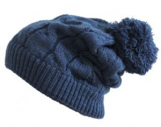 Strick Beanie Mütze mit Bommel blau Bekleidung