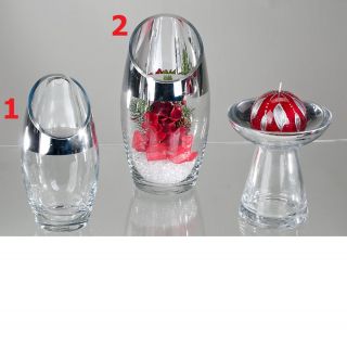 Vase mit Silberrand Glasgefäß klar Glas Windlicht Glasvase 89