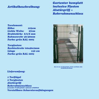 Gartentor H1,03m B0,97m grün Doppelstab Zaun