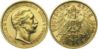 B180 J.252 Preussen 20 Mark 1908 Wilhelm II. Gold