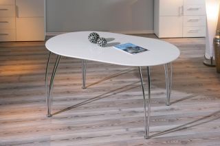 Tisch Esstisch Ovali Platte weiss ausziehbar Füße Chrome