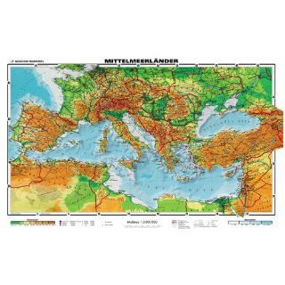 XXL 1, 70 Meter   Original Relief Mittelmeerländer Karte by Wenschow