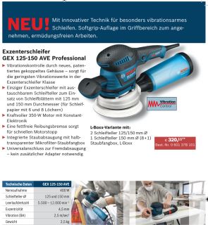 Bosch Exzenterschleifer GEX 125 150 AVE + L Boxx + Zubehör
