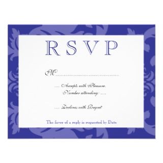 Simple Damask Royal Blue Wedding Invitation