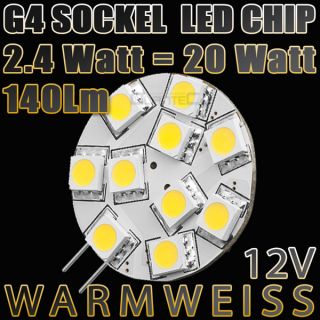 LED Chip G4 Lampensockel SEITLICH 10xSMD Warmweiss 2.4W (20W) 12V