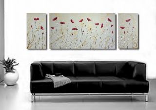 160*60 Acryl Bilder Malerei Leinwand Kunst Abstrakt Mohn Blumen Weiß