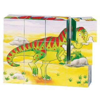 Goki 57792   Würfelpuzzle Dinosaurier Spielzeug