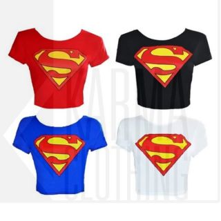 Damen T Shirt Superman Aufdruck Bauchfrei Top