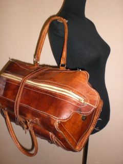 Vintage Leder Reisetasche Tasche Weekender Bag Handtasche Cognac