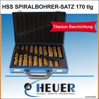 HSS TiN Spiralbohrer Satz TITAN 170 tlg Bohrer Set Metallbohrer