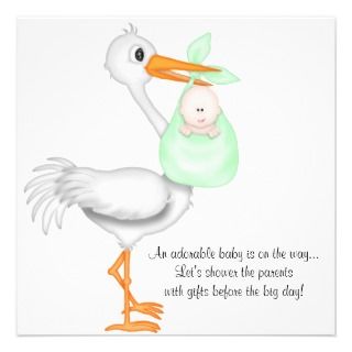 Green Stork Baby Shower Invitation Announcement