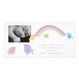 Birds & Rainbow Baby Birth Photo Announcement Customized Photo Card