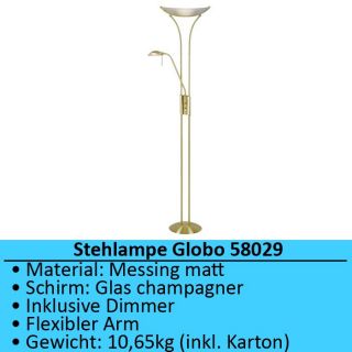  Stehleuchte Stehlampe Leselampe Leseleuchte Hoehe 184 cm Globo 58029
