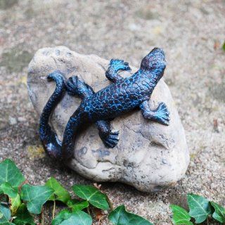 Gartenfigur Gecko auf Stein, 2er Set Garten