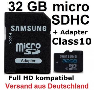 32 GB Micro SDHC Speicherkarte + SD Adapter Samsung Class 10 max. 24MB