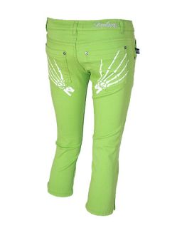 Skele Hand Print Skinny Jeans Capri Pants Punk Rock Rockabilly