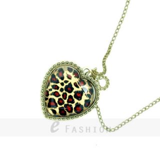 Halskette Leopard Herz Anhänger Retro Damen Lange Kette necklace NEU