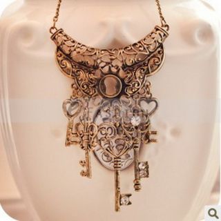 Halskette gravur Schlüssel Anhänger Retro Damen Kette necklace NEU
