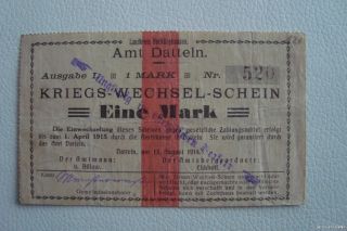 Datteln (Wfl/NW) Kriegs Wechsel Schein 1 Mark 1914 mit Stempel