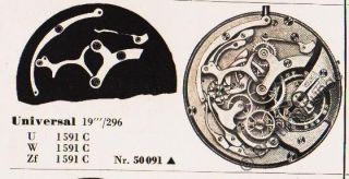 chronograph verchromt Universal 296 Kaliber 18 Taschenuhr 1920