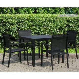 Schöne schwarze Sitzgruppe (1 quadratischer Tisch und 4 Poly Textylen