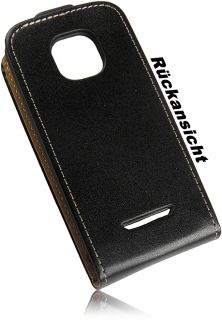 Leder Vertikal Handy tasche Flipstyle Black Für Nokia 311 Asha