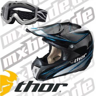 THOR Force Helm schwarz blau Größe S + Motocross Brille UVP 394