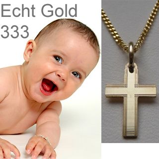 Baby TAUFE KREUZ ANHÄNGER ECHT GOLD 333 NEU & AMD KETTE