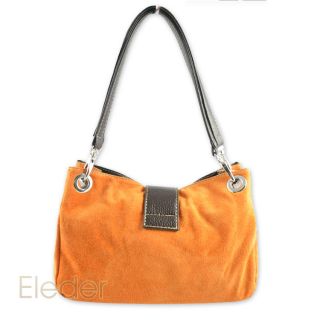 Italienische echtes Leder Handtasche Henkel Tasche # Schwarz # Orange