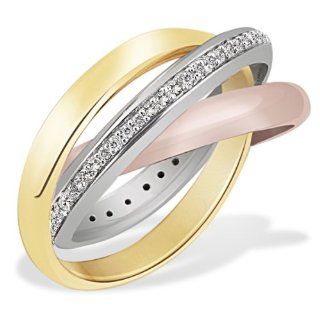 Goldmaid Damen Ring 3 in 1 Tricolor 375 Gold 64 Brillanten 0,34 ct. Gr