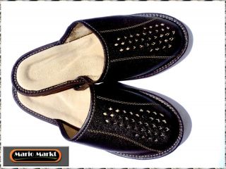 Herren Hausschuhe Pantolette Pantoffeln Leder Schuhe Lederhausschuhe