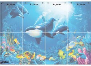 Fototapete Wandbild XL Unterwasserwelt Fische Wale Meer 366cm x 254cm